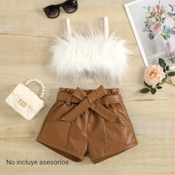 Conjunto short cuerina blusa felpa talla 1, 2 , 3, 4, años